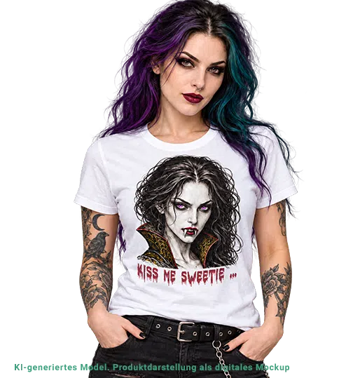 Vampirin/Vamp Kiss me sweetie Gothic T-Shirt - Bild