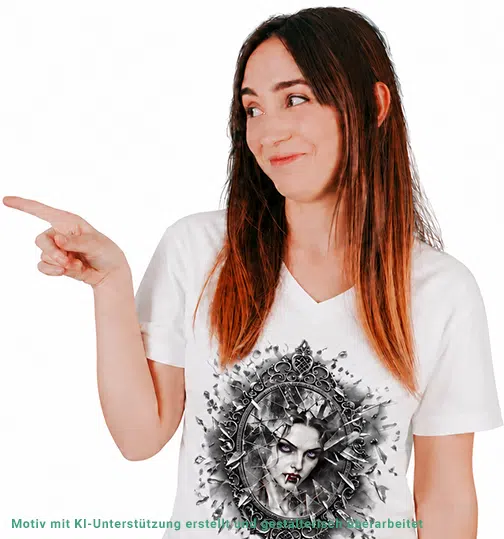 Vampir - Vampirin/Vamp im Spiegel Gothic T-Shirt V-Neck - Bild